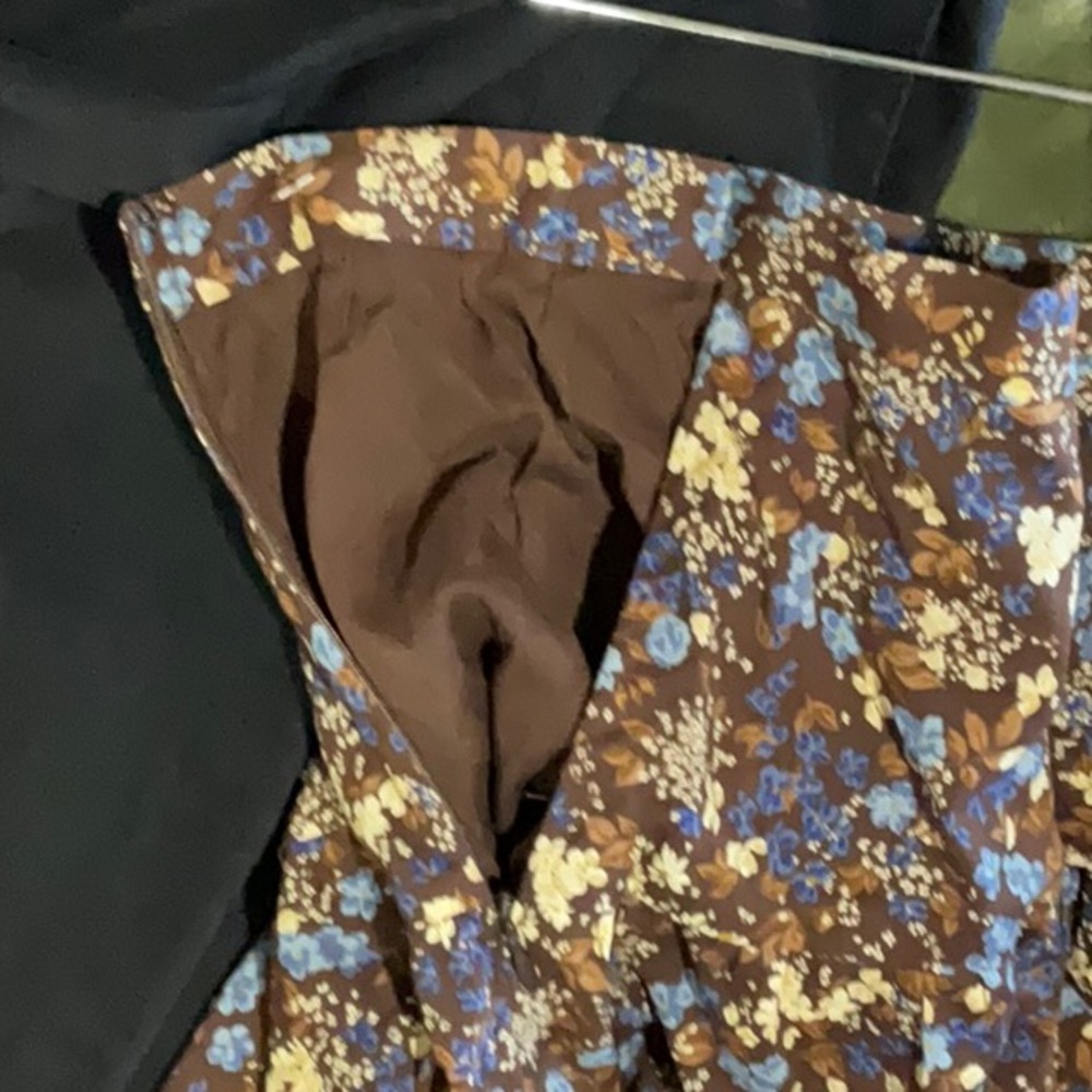 Reformation Brown Floral Midi Skirt with Blue & Cream Blossoms - Picture 13 of 13